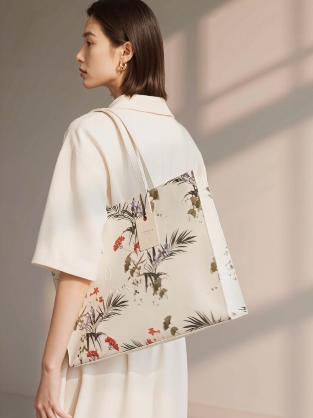 Ted Baker Cream Floral Print Tote with Botanical Accents